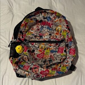 Disney Multicolor Cartoon Nerds Print Backpack with Yellow Plush Accent